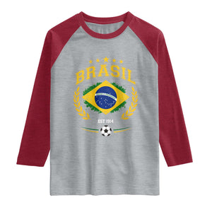 Retro Brasil Soccer Pride Crest Est 1914 Raglan Shirt Vintage Brazil Flag Futbol Lover Football Fans