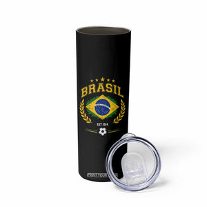 Retro Brasil Soccer Pride Crest Est 1914 Skinny Tumbler Vintage Brazil Flag Futbol Lover Football Fans
