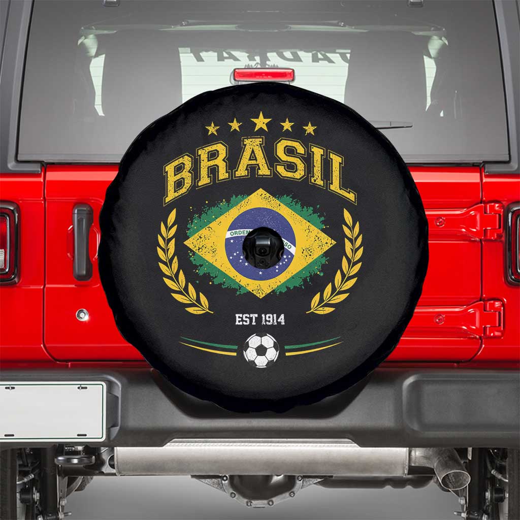 Retro Brasil Soccer Pride Crest Est 1914 Spare Tire Cover Vintage Brazil Flag Futbol Lover Football Fans