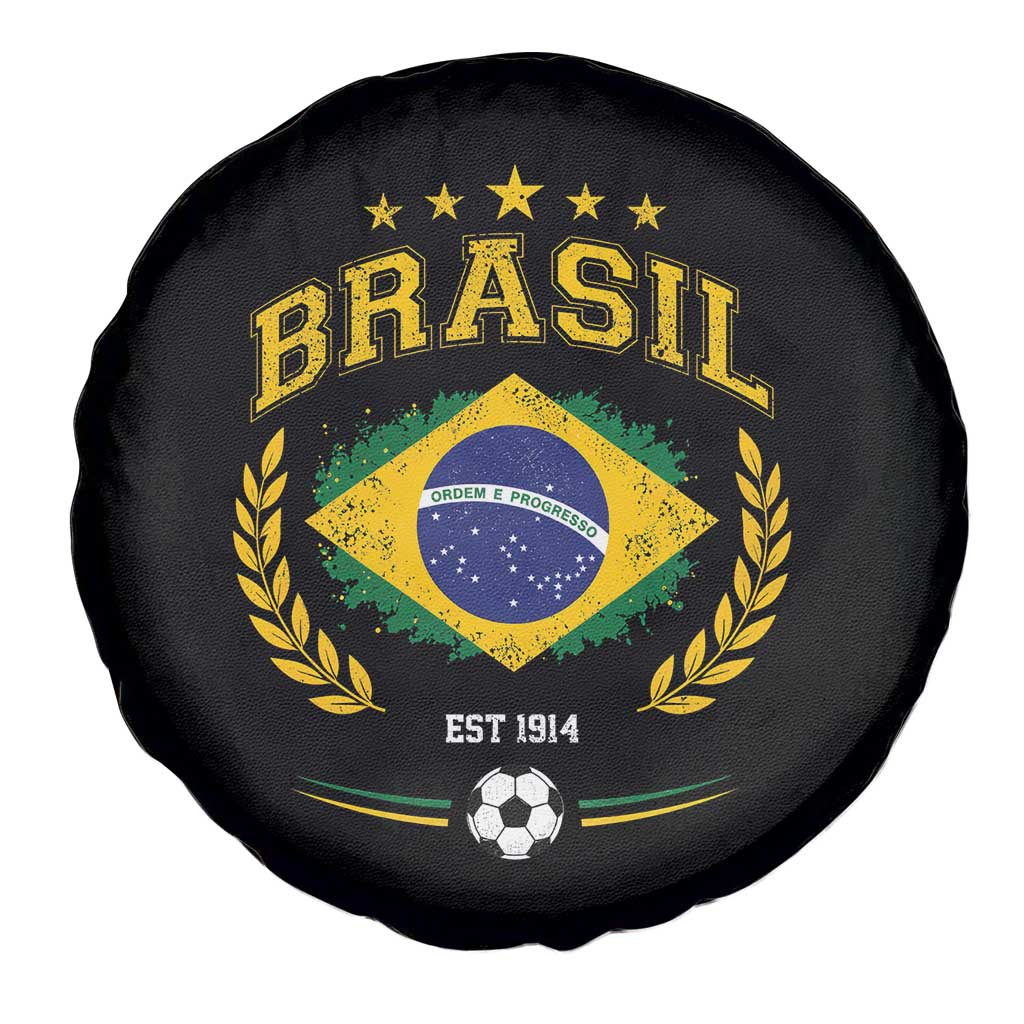 Retro Brasil Soccer Pride Crest Est 1914 Spare Tire Cover Vintage Brazil Flag Futbol Lover Football Fans