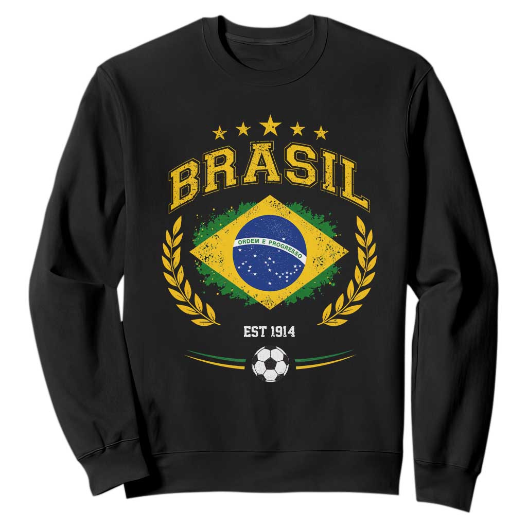 Retro Brasil Soccer Pride Crest Est 1914 Sweatshirt Vintage Brazil Flag Futbol Lover Football Fans