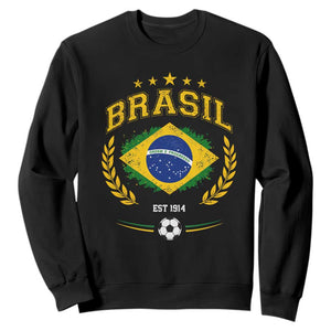 Retro Brasil Soccer Pride Crest Est 1914 Sweatshirt Vintage Brazil Flag Futbol Lover Football Fans