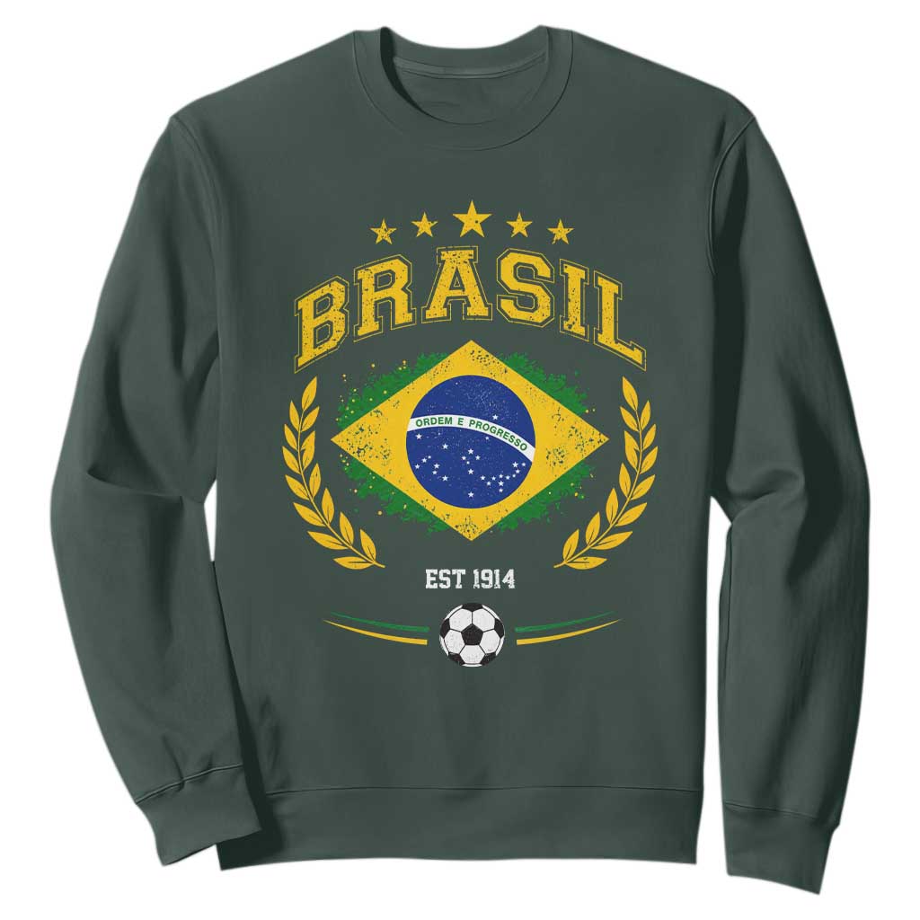 Retro Brasil Soccer Pride Crest Est 1914 Sweatshirt Vintage Brazil Flag Futbol Lover Football Fans