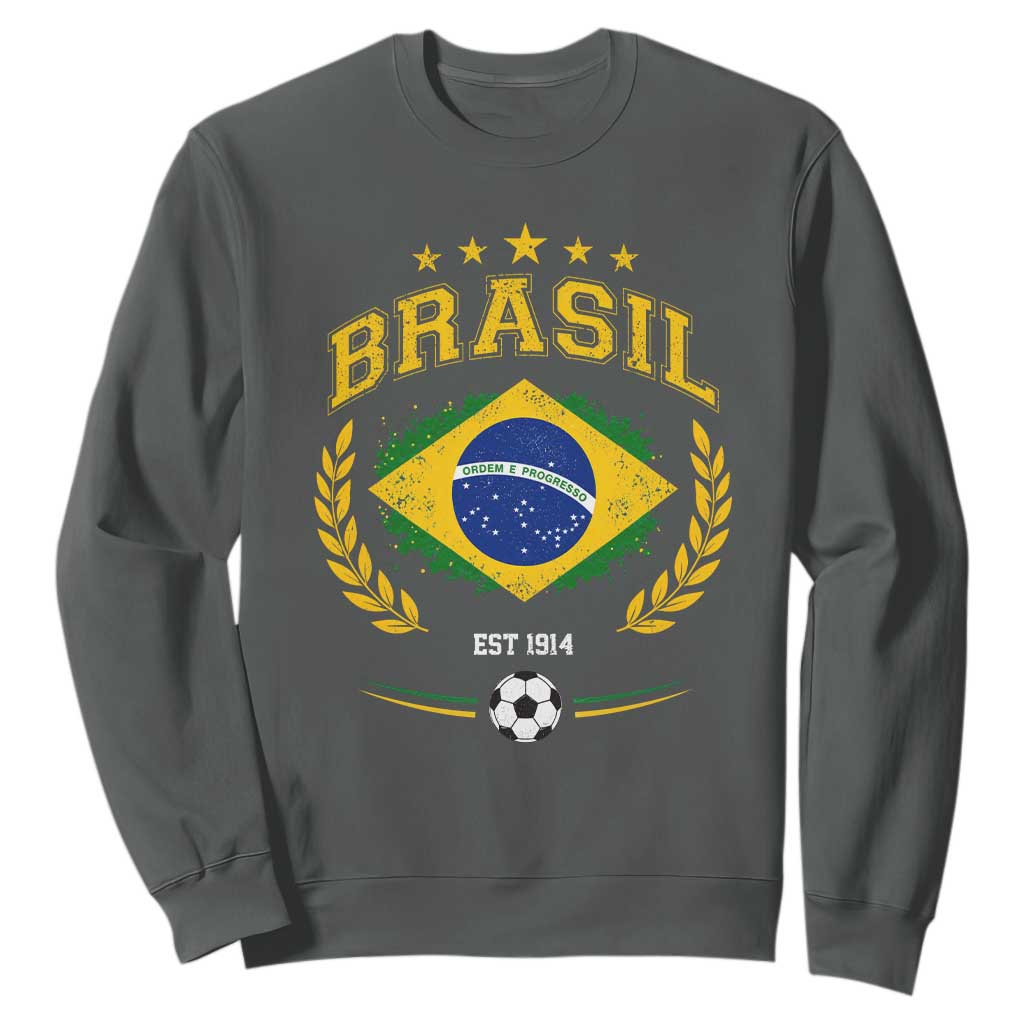 Retro Brasil Soccer Pride Crest Est 1914 Sweatshirt Vintage Brazil Flag Futbol Lover Football Fans