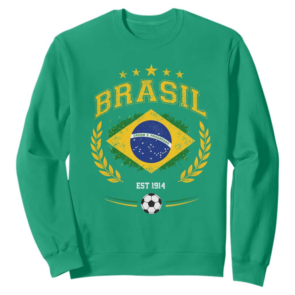 Retro Brasil Soccer Pride Crest Est 1914 Sweatshirt Vintage Brazil Flag Futbol Lover Football Fans