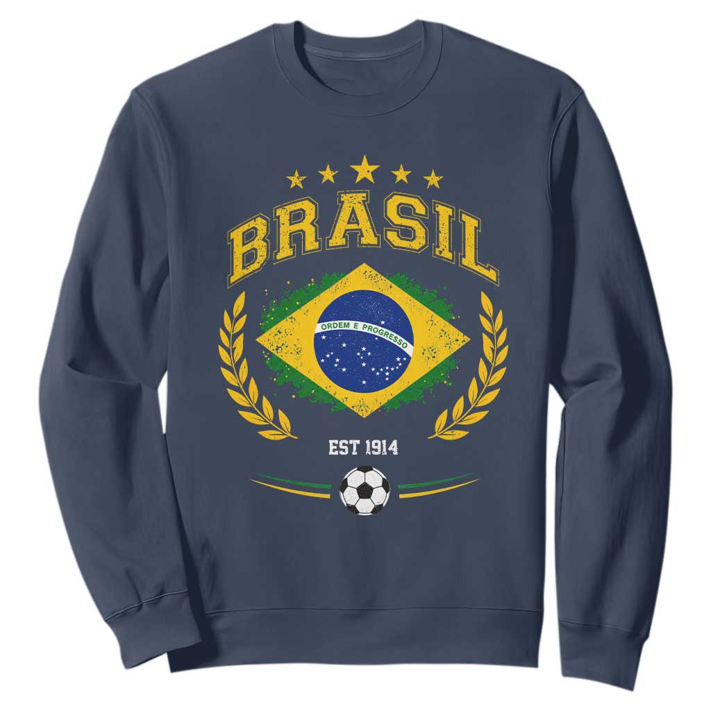 Retro Brasil Soccer Pride Crest Est 1914 Sweatshirt Vintage Brazil Flag Futbol Lover Football Fans