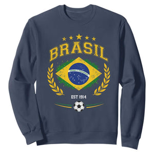 Retro Brasil Soccer Pride Crest Est 1914 Sweatshirt Vintage Brazil Flag Futbol Lover Football Fans