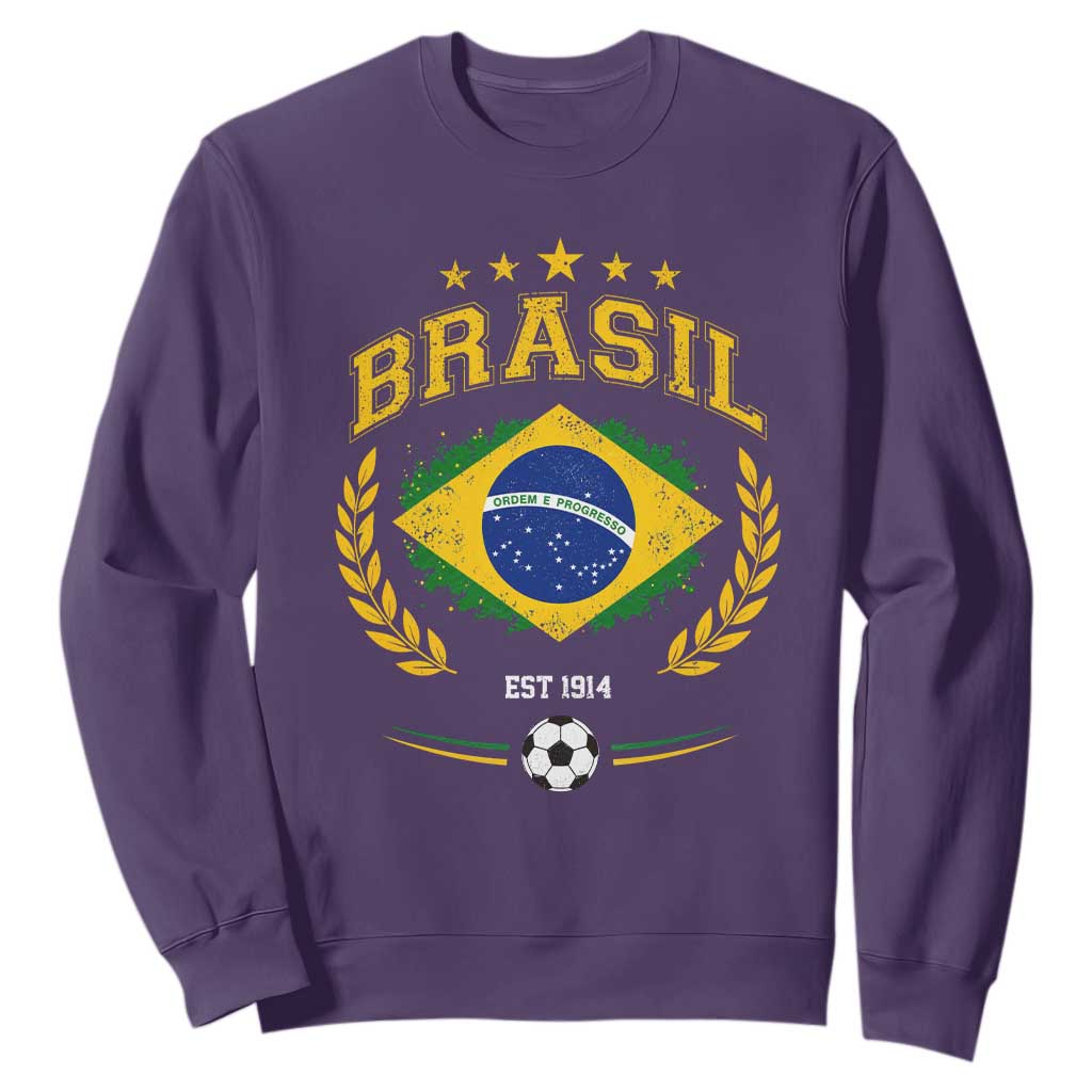Retro Brasil Soccer Pride Crest Est 1914 Sweatshirt Vintage Brazil Flag Futbol Lover Football Fans