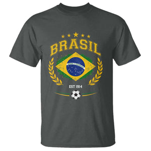 Retro Brasil Soccer Pride Crest Est 1914 T Shirt Vintage Brazil Flag Futbol Lover Football Fans