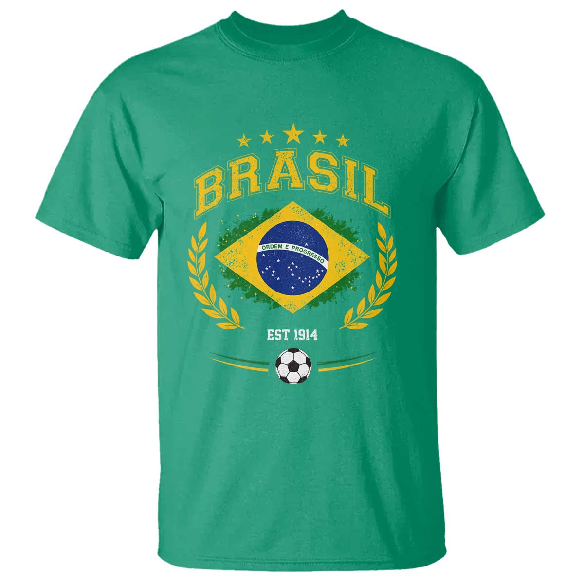 Retro Brasil Soccer Pride Crest Est 1914 T Shirt Vintage Brazil Flag Futbol Lover Football Fans TS02 Irish Green Print Your Wear
