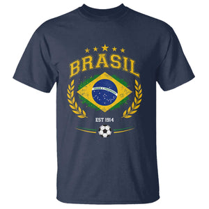 Retro Brasil Soccer Pride Crest Est 1914 T Shirt Vintage Brazil Flag Futbol Lover Football Fans