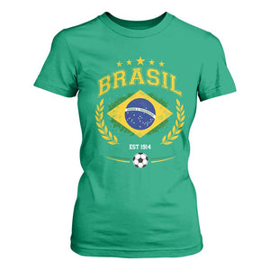 Retro Brasil Soccer Pride Crest Est 1914 T Shirt For Women Vintage Brazil Flag Futbol Lover Football Fans