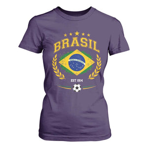 Retro Brasil Soccer Pride Crest Est 1914 T Shirt For Women Vintage Brazil Flag Futbol Lover Football Fans