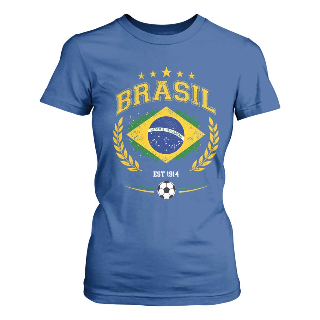 Retro Brasil Soccer Pride Crest Est 1914 T Shirt For Women Vintage Brazil Flag Futbol Lover Football Fans