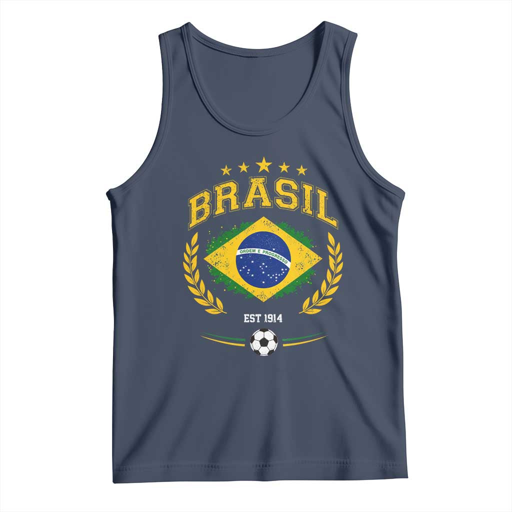Retro Brasil Soccer Pride Crest Est 1914 Tank Top Vintage Brazil Flag Futbol Lover Football Fans