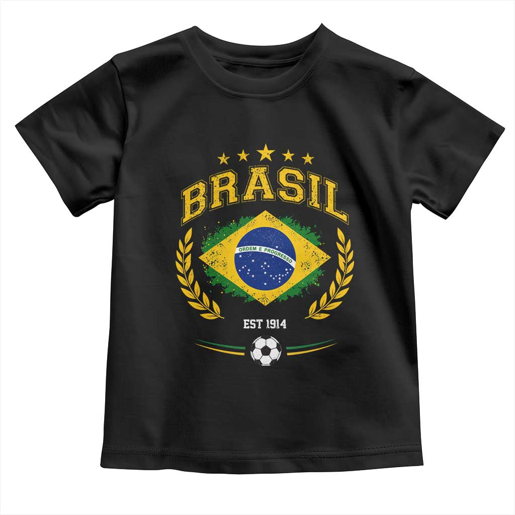 Retro Brasil Soccer Pride Crest Est 1914 Toddler T Shirt Vintage Brazil Flag Futbol Lover Football Fans