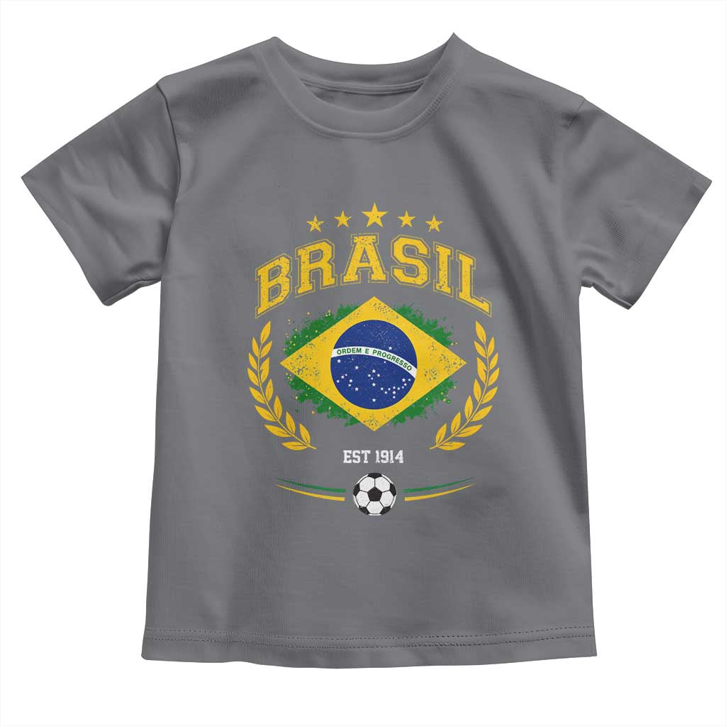Retro Brasil Soccer Pride Crest Est 1914 Toddler T Shirt Vintage Brazil Flag Futbol Lover Football Fans