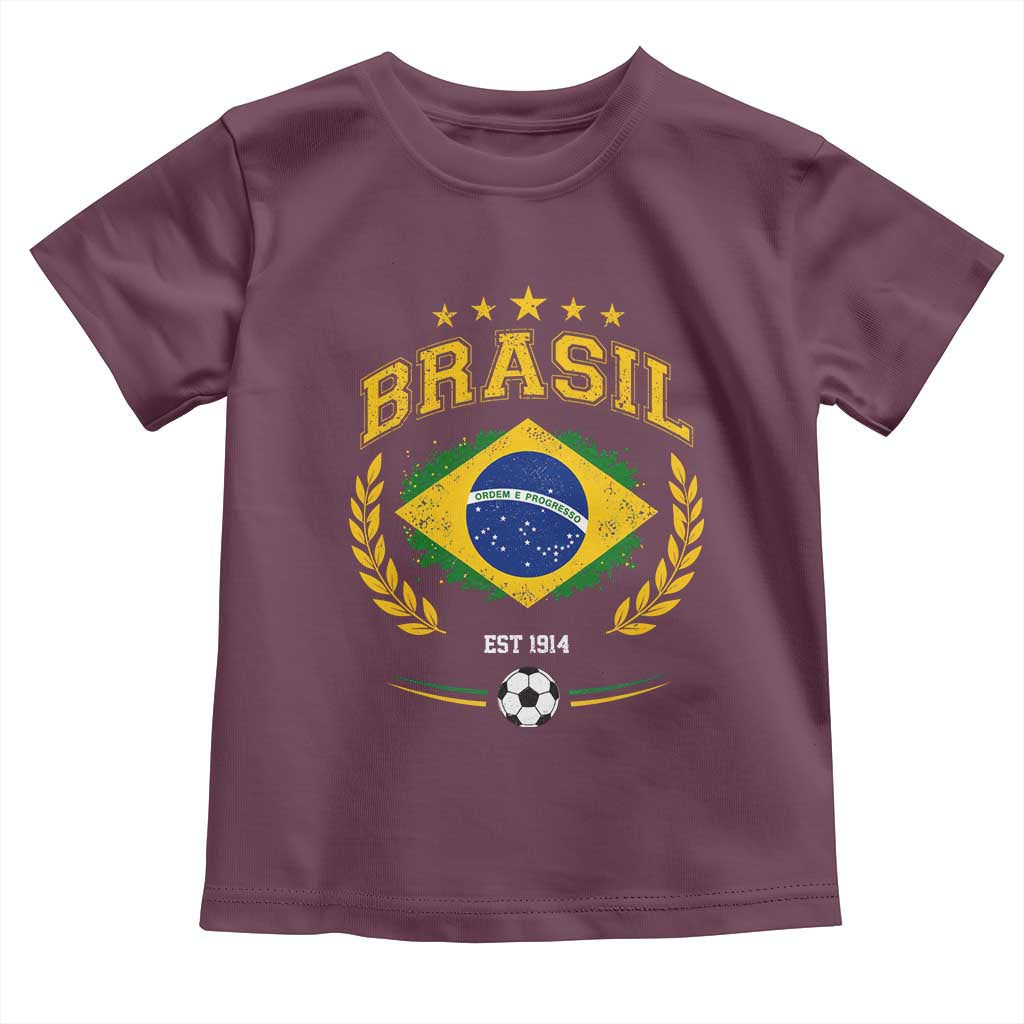 Retro Brasil Soccer Pride Crest Est 1914 Toddler T Shirt Vintage Brazil Flag Futbol Lover Football Fans