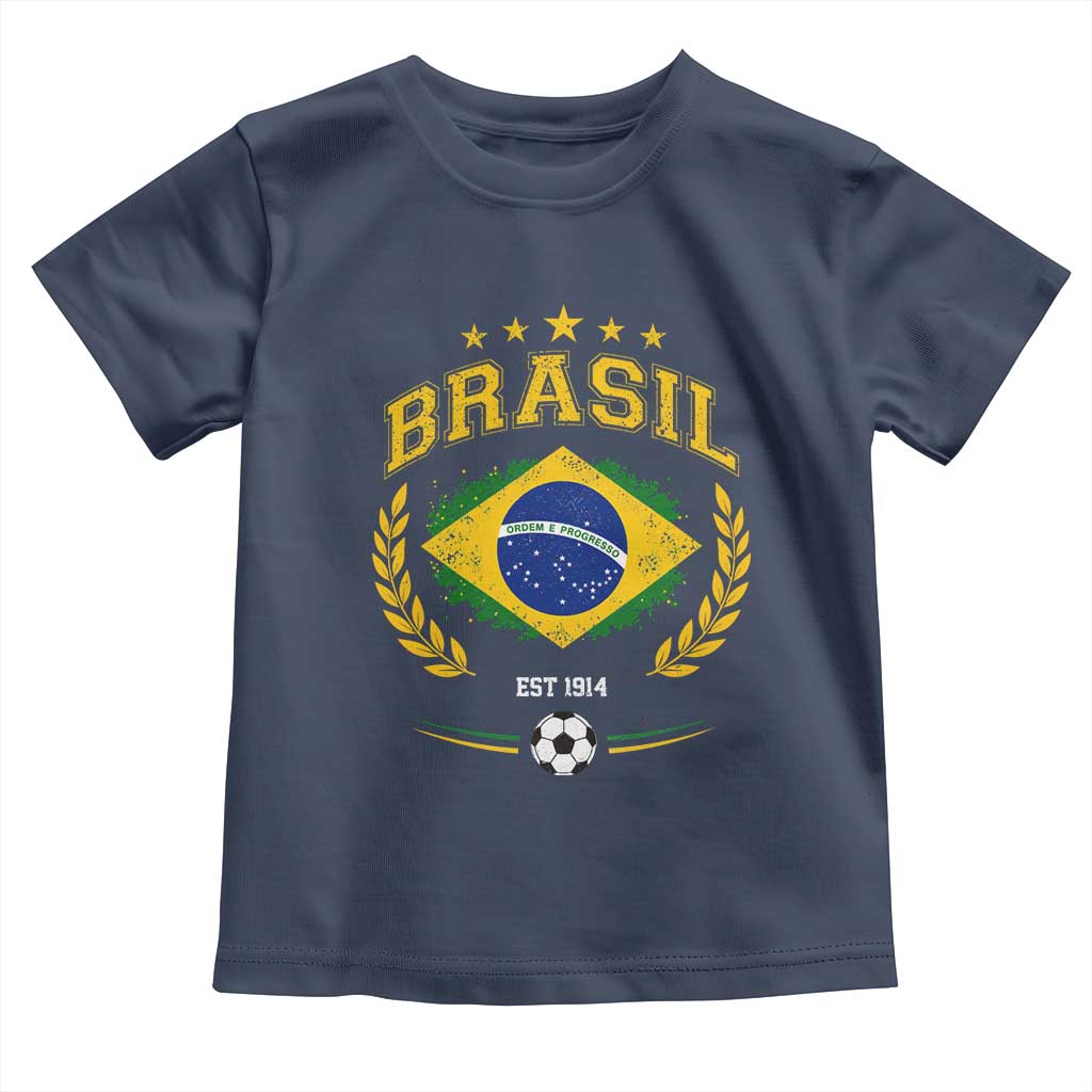Retro Brasil Soccer Pride Crest Est 1914 Toddler T Shirt Vintage Brazil Flag Futbol Lover Football Fans