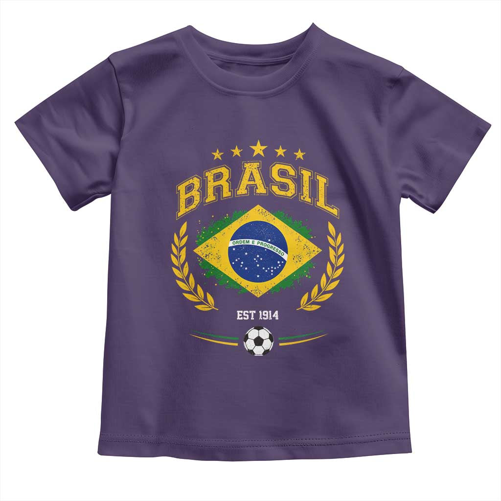Retro Brasil Soccer Pride Crest Est 1914 Toddler T Shirt Vintage Brazil Flag Futbol Lover Football Fans