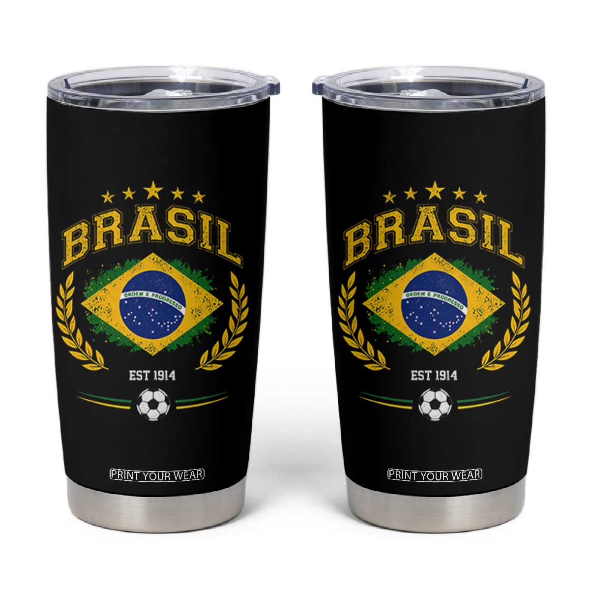 Retro Brasil Soccer Pride Crest Est 1914 Tumbler Cup Vintage Brazil Flag Futbol Lover Football Fans