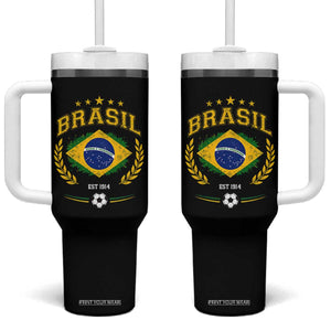 Retro Brasil Soccer Pride Crest Est 1914 Tumbler With Handle Vintage Brazil Flag Futbol Lover Football Fans