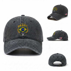 Retro Brasil Soccer Pride Crest Est 1914 Washed Cotton Baseball Cap Vintage Brazil Flag Futbol Lover Football Fans