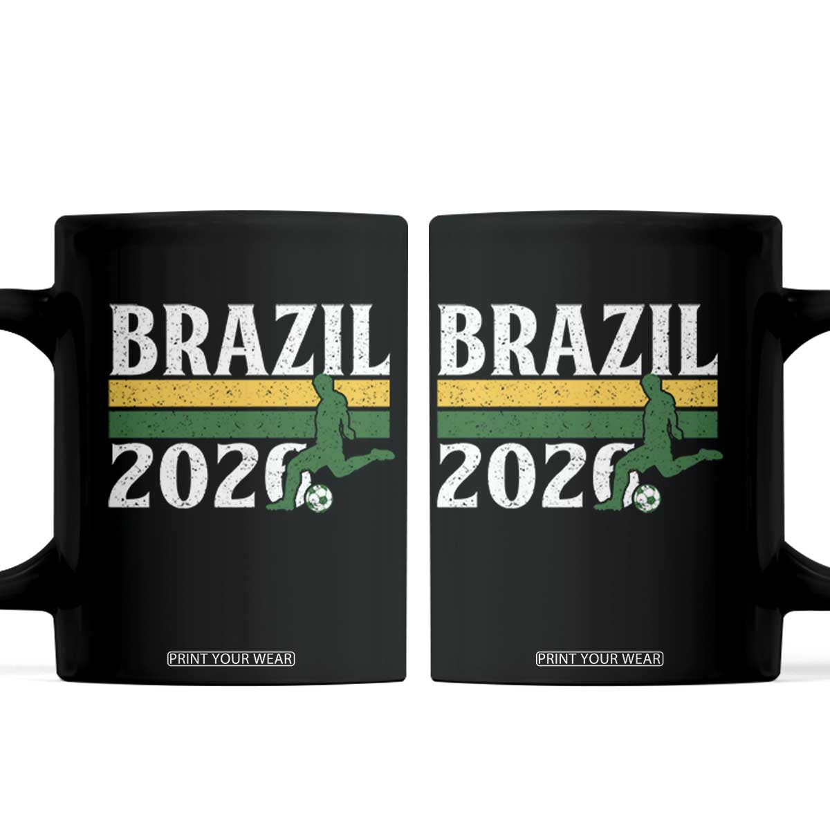 Vintage Brazil 2026 Soccer Player Coffee Mug Retro Brasil Futbol Football Fans Sports Lover