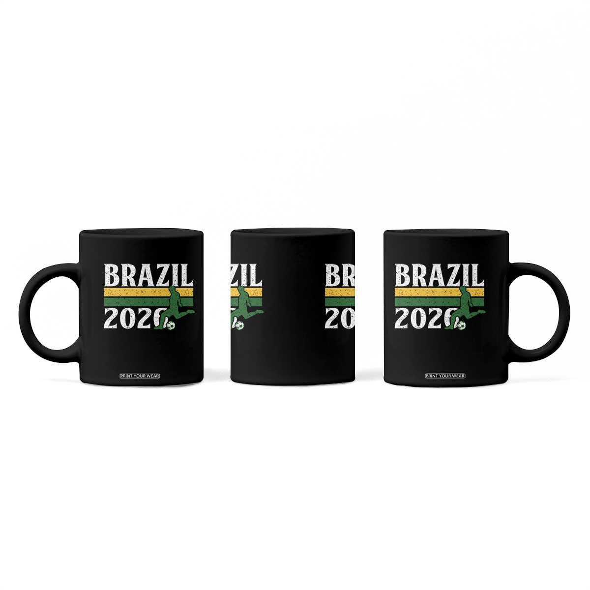 Vintage Brazil 2026 Soccer Player Coffee Mug Retro Brasil Futbol Football Fans Sports Lover
