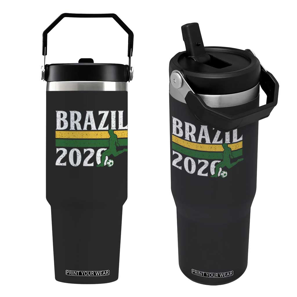 Vintage Brazil 2026 Soccer Player Flip Straw Tumbler Retro Brasil Futbol Football Fans Sports Lover