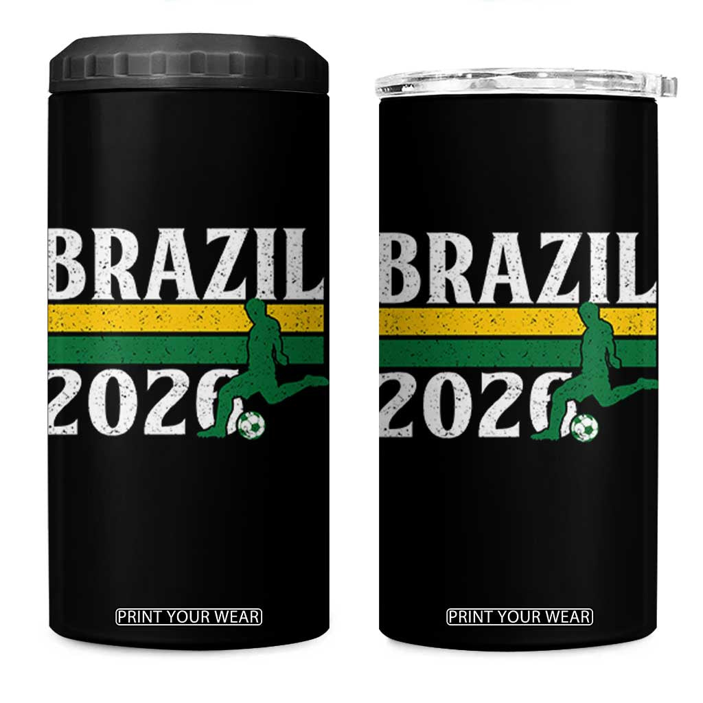 Vintage Brazil 2026 Soccer Player 4 in 1 Can Cooler Tumbler Retro Brasil Futbol Football Fans Sports Lover