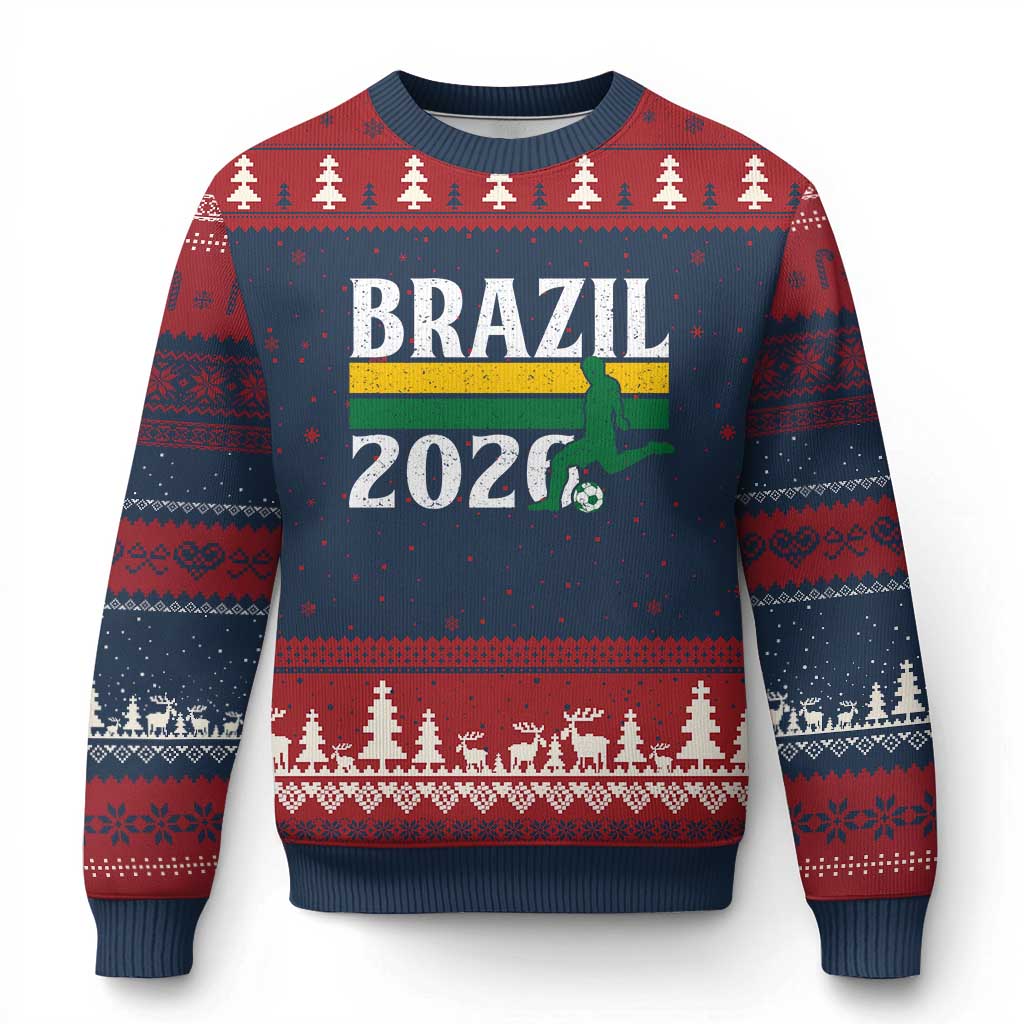Vintage Brazil 2026 Soccer Player Ugly Christmas Sweater Retro Brasil Futbol Football Fans Sports Lover