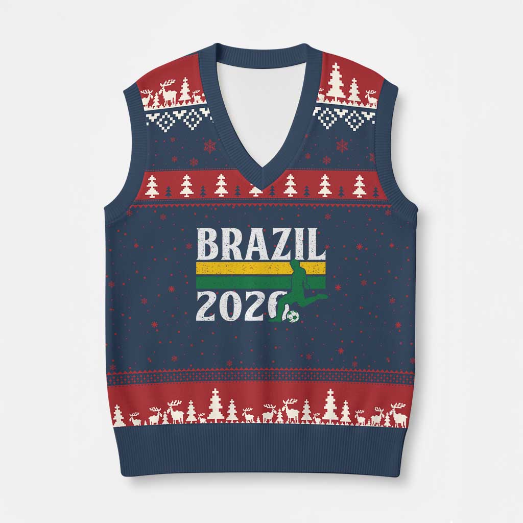 Vintage Brazil 2026 Soccer Player V-Neck Knit Sweater Vest Retro Brasil Futbol Football Fans Sports Lover