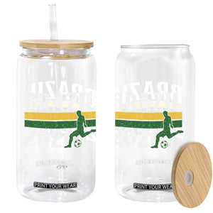Vintage Brazil 2026 Soccer Player Glass Can Retro Brasil Futbol Football Fans Sports Lover