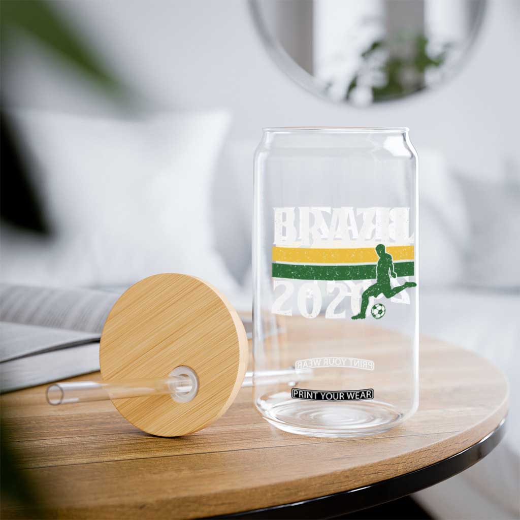 Vintage Brazil 2026 Soccer Player Glass Can Retro Brasil Futbol Football Fans Sports Lover