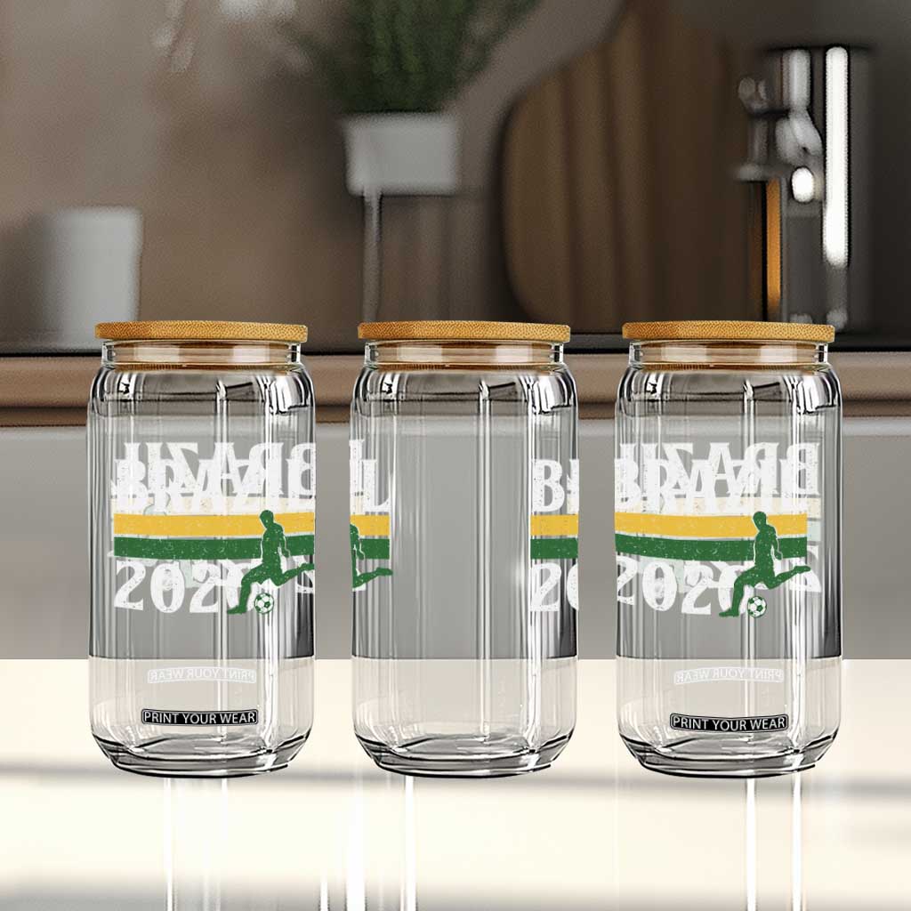 Vintage Brazil 2026 Soccer Player Glass Can Retro Brasil Futbol Football Fans Sports Lover