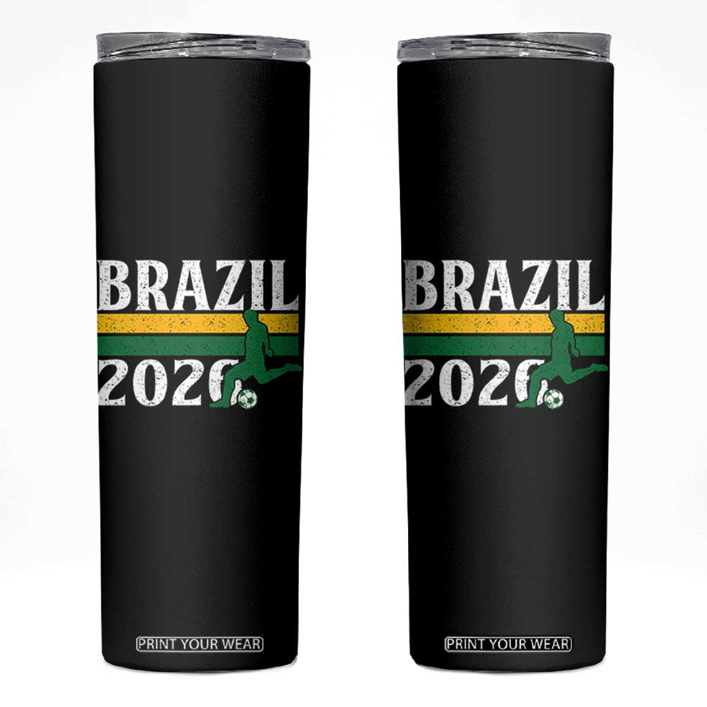 Vintage Brazil 2026 Soccer Player Skinny Tumbler Retro Brasil Futbol Football Fans Sports Lover