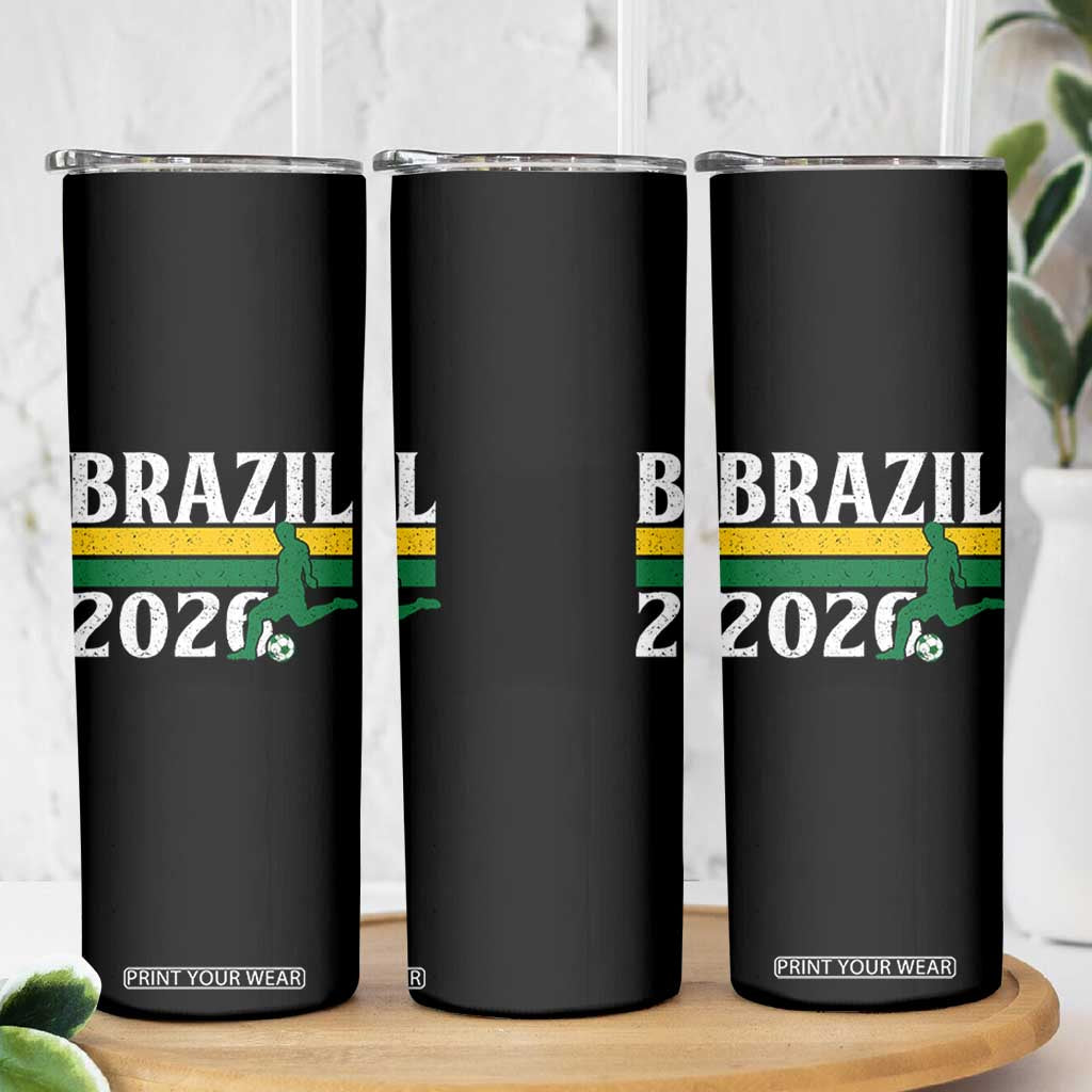 Vintage Brazil 2026 Soccer Player Skinny Tumbler Retro Brasil Futbol Football Fans Sports Lover