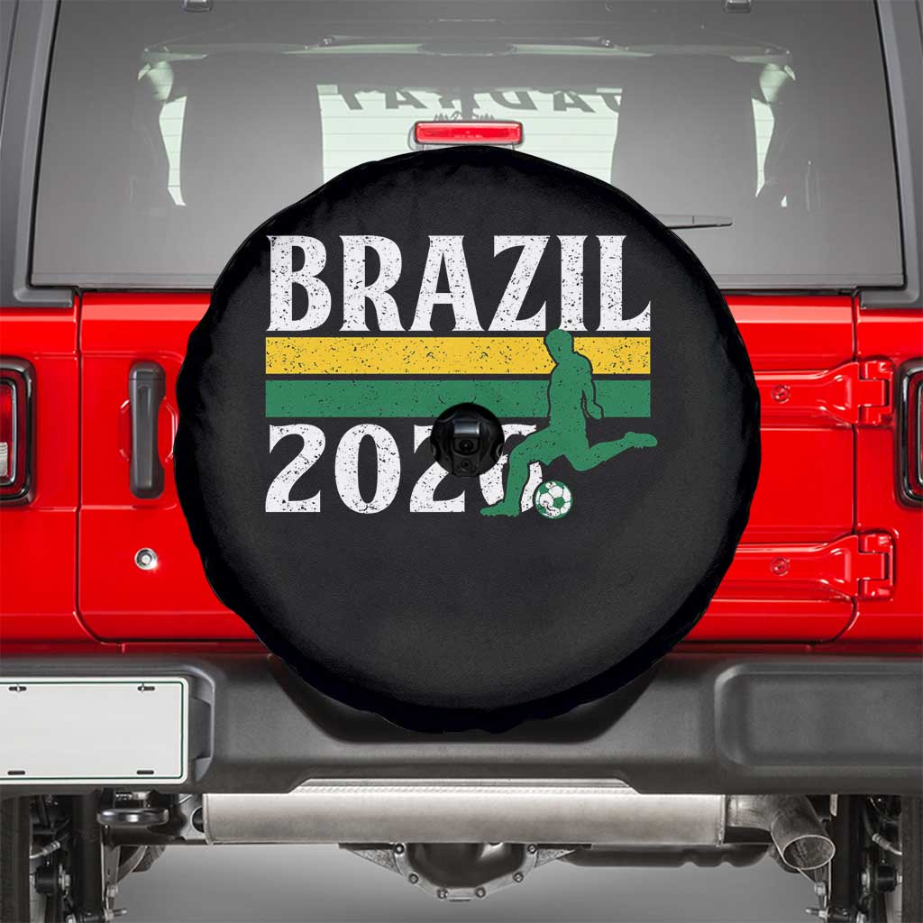 Vintage Brazil 2026 Soccer Player Spare Tire Cover Retro Brasil Futbol Football Fans Sports Lover