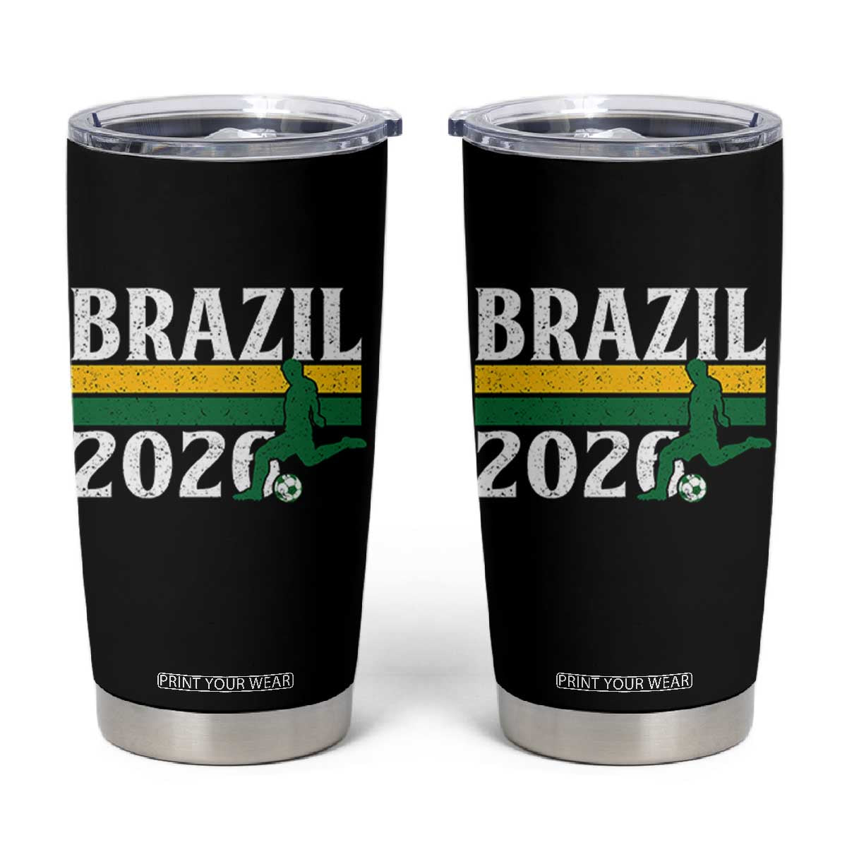 Vintage Brazil 2026 Soccer Player Tumbler Cup Retro Brasil Futbol Football Fans Sports Lover
