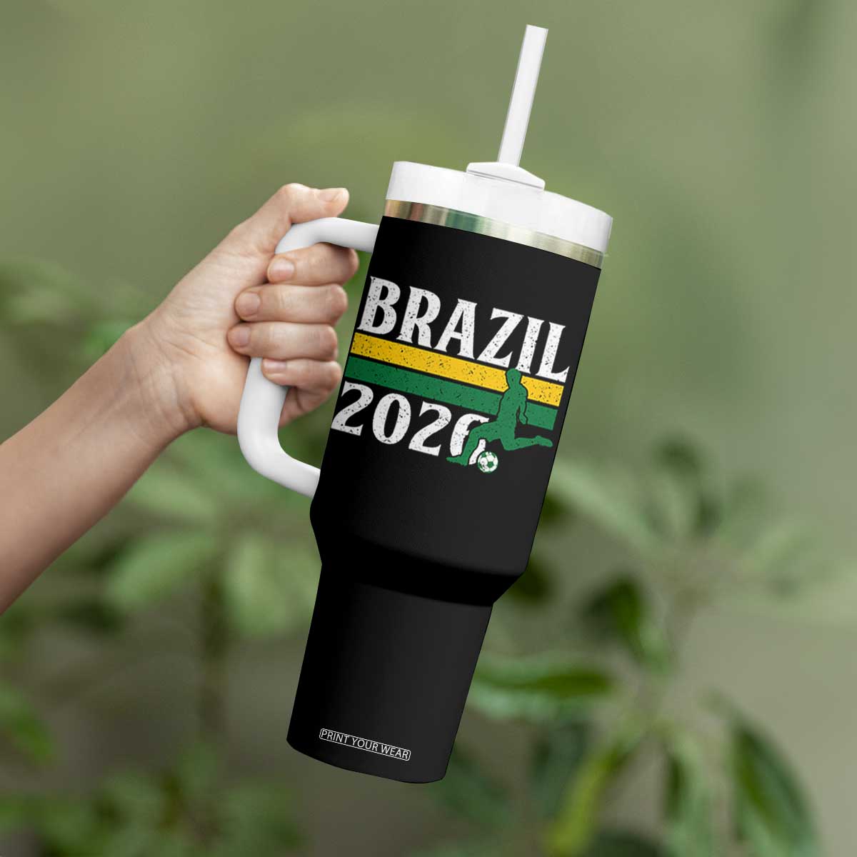 Vintage Brazil 2026 Soccer Player Tumbler With Handle Retro Brasil Futbol Football Fans Sports Lover