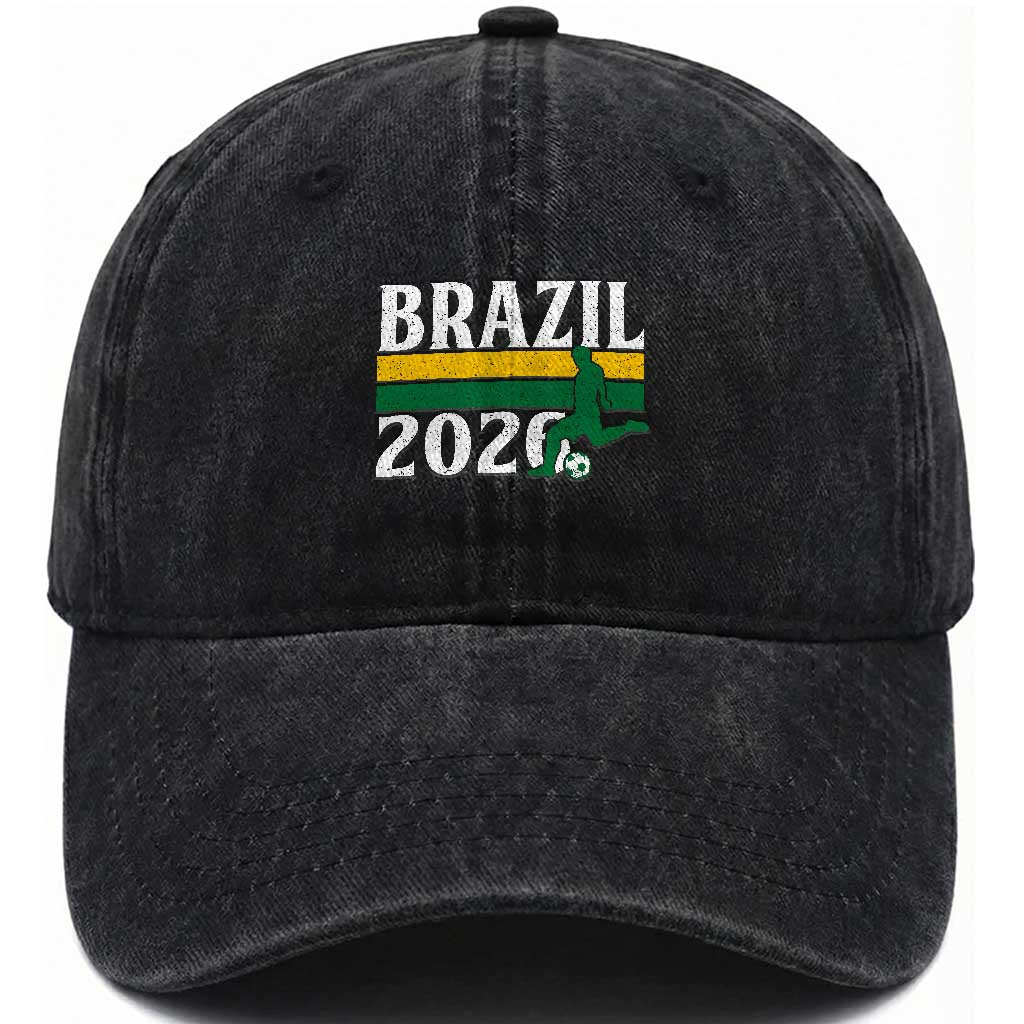 Vintage Brazil 2026 Soccer Player Washed Cotton Baseball Cap Retro Brasil Futbol Football Fans Sports Lover TS02 Print Your Wear