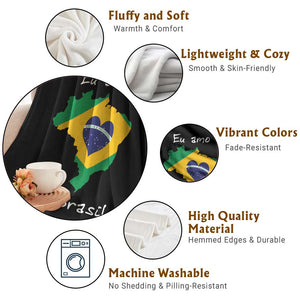 Eu Amo O Brasil Flag Map Throw Blanket I Love Brazil Patriotic Heart Brazilian Pride