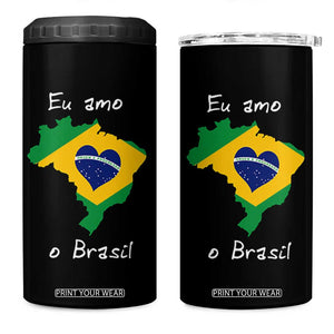 Eu Amo O Brasil Flag Map 4 in 1 Can Cooler Tumbler I Love Brazil Patriotic Heart Brazilian Pride