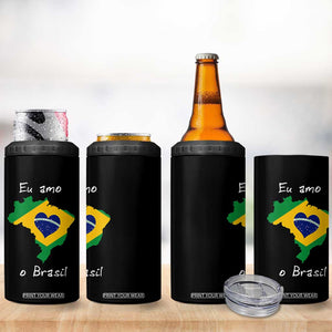 Eu Amo O Brasil Flag Map 4 in 1 Can Cooler Tumbler I Love Brazil Patriotic Heart Brazilian Pride