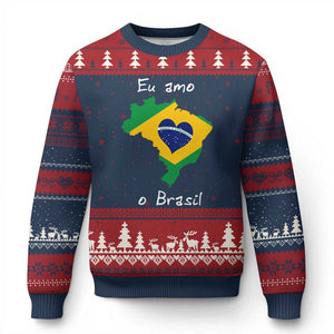 Eu Amo O Brasil Flag Map Ugly Christmas Sweater I Love Brazil Patriotic Heart Brazilian Pride
