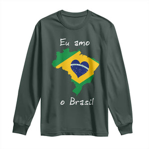 Eu Amo O Brasil Flag Map Long Sleeve Shirt I Love Brazil Patriotic Heart Brazilian Pride