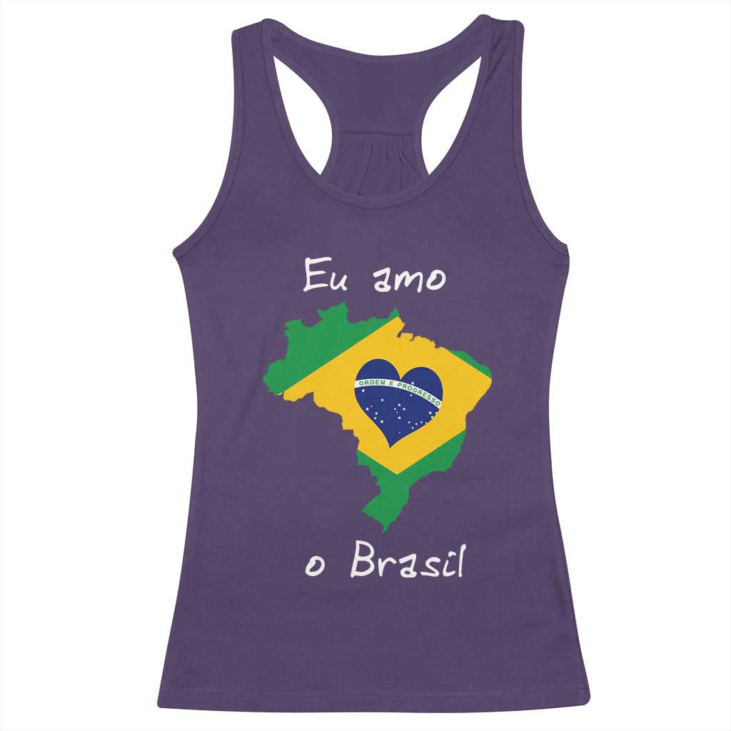 Eu Amo O Brasil Flag Map Racerback Tank Top I Love Brazil Patriotic Heart Brazilian Pride