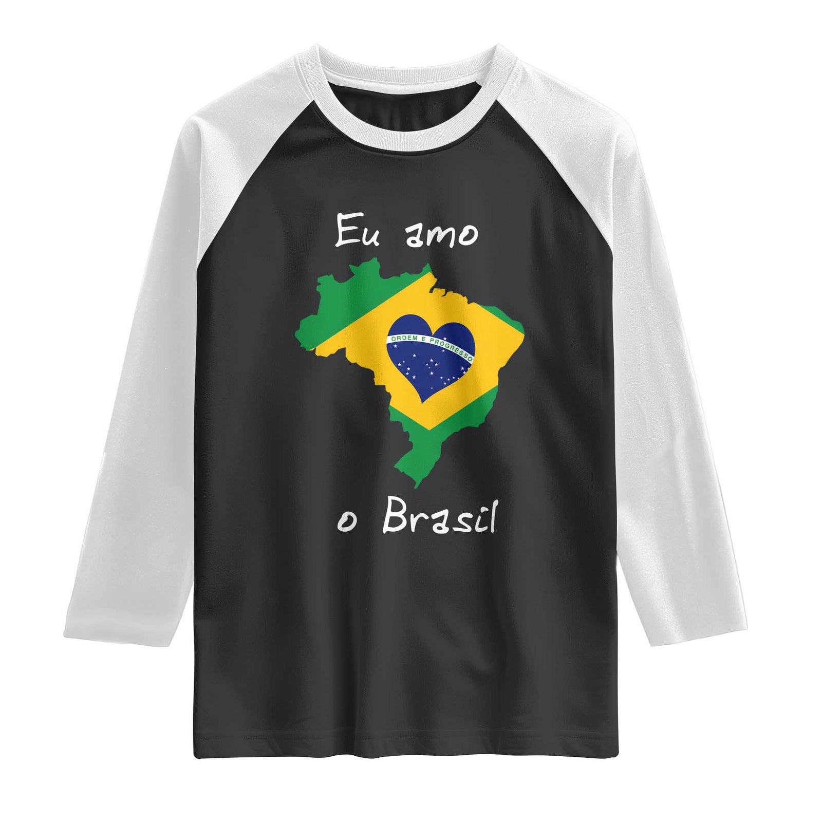 Eu Amo O Brasil Flag Map Raglan Shirt I Love Brazil Patriotic Heart Brazilian Pride TS02 Black White Print Your Wear
