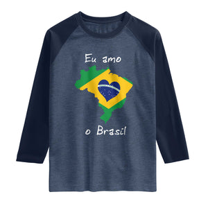 Eu Amo O Brasil Flag Map Raglan Shirt I Love Brazil Patriotic Heart Brazilian Pride